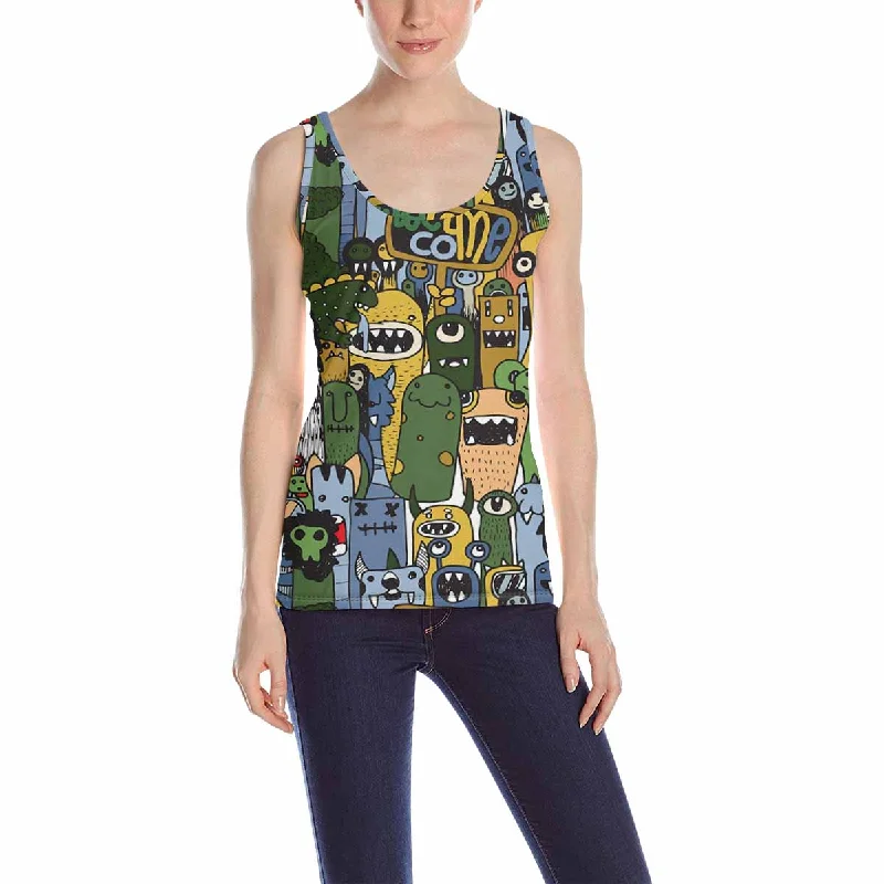 Women's Tank Top print with crazy monsters pattern