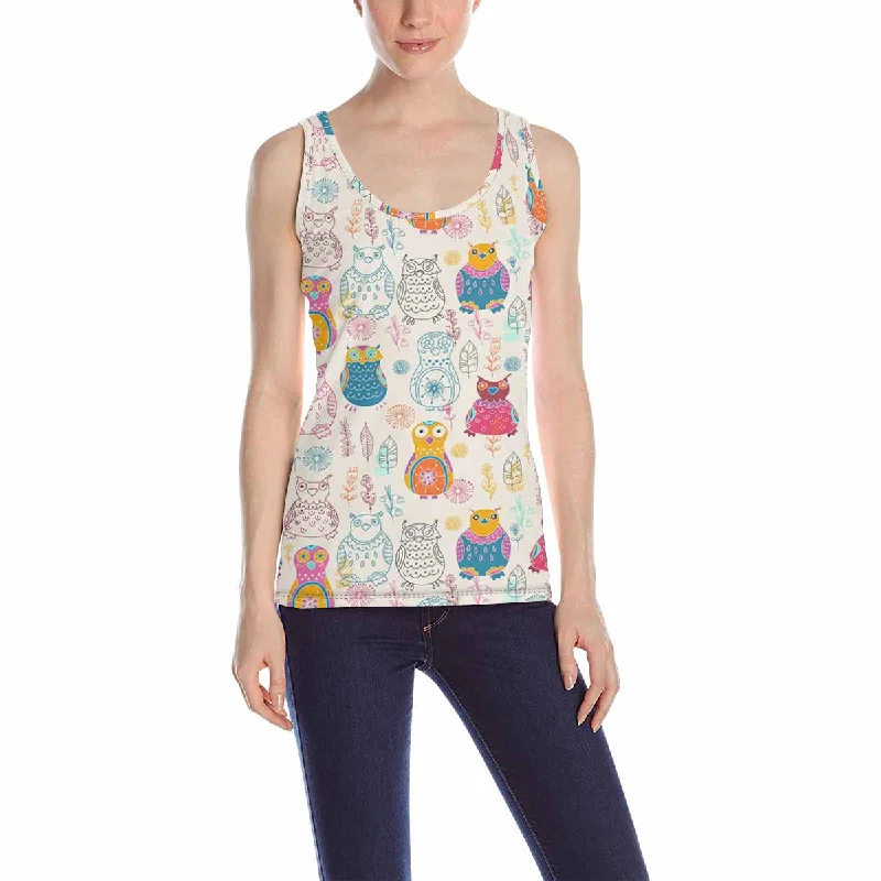 Women's Tank Top print with cute owls and flowers