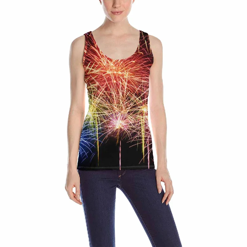 Women's Tank Top print with bright fireworks pattern