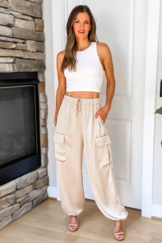 Just For You Satin Cargo Pants - Champagne - FINAL SALE