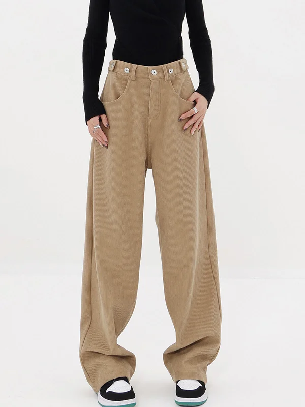 BerryBetty - Solid Corduroy Baggy Wide Leg Pants