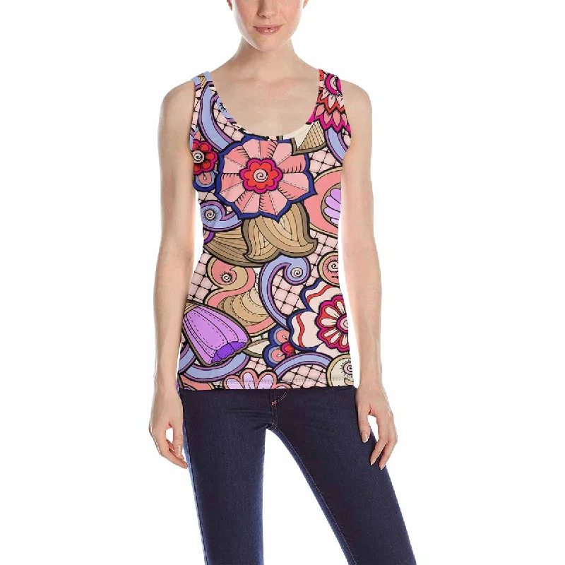 Women's Tank Top print with colorful pattern with stylized flowers