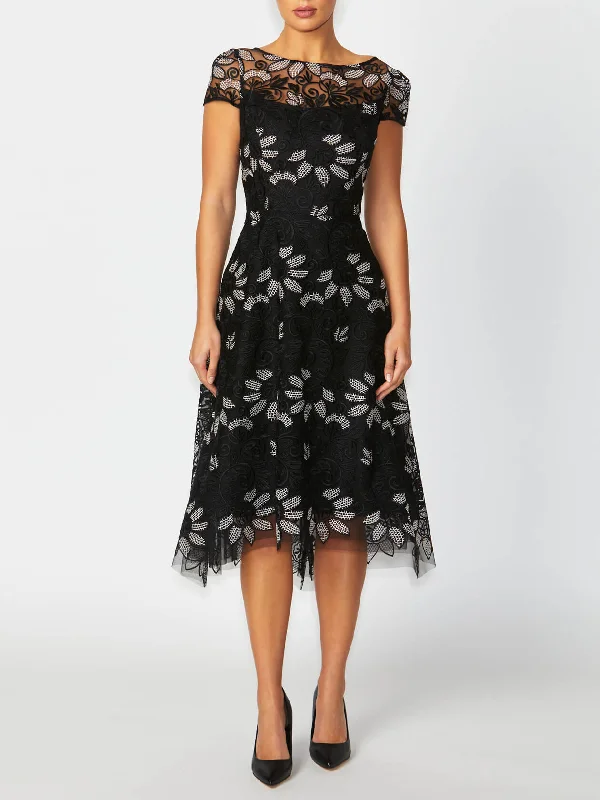 Stellar Black Embroidered A-Line Dress