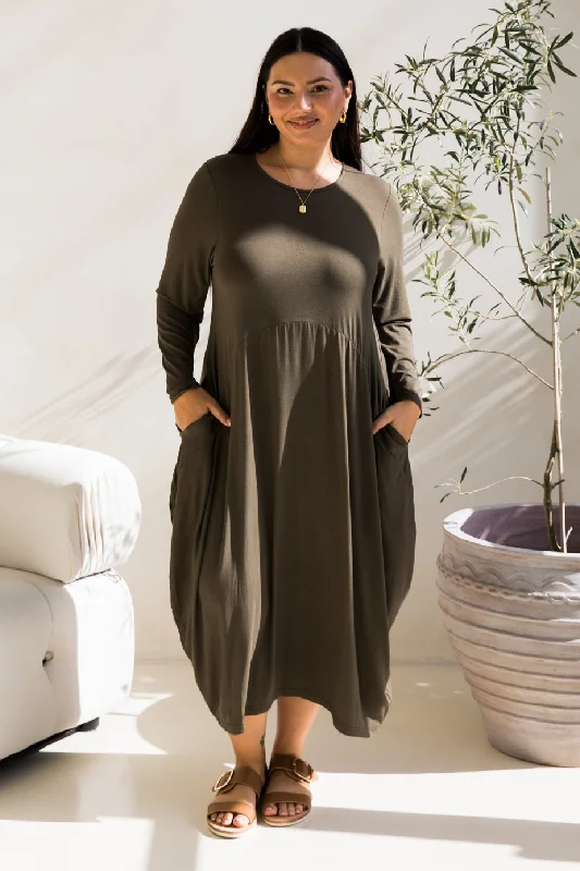 Long Sleeve Soho Dress in Moss Green