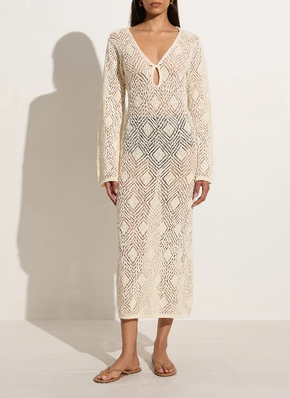 Serena Pointelle Knit Dress - Off White