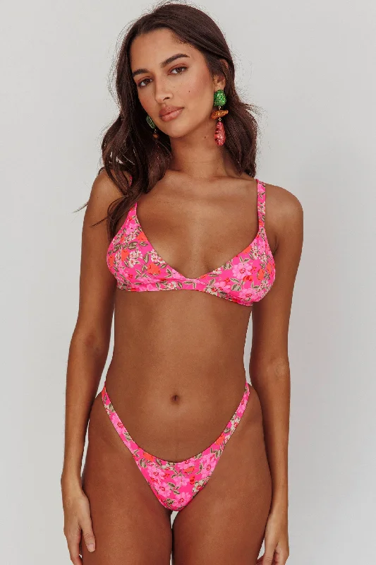 Aether Scrunched Tanga Bikini Bottoms Pink Floral