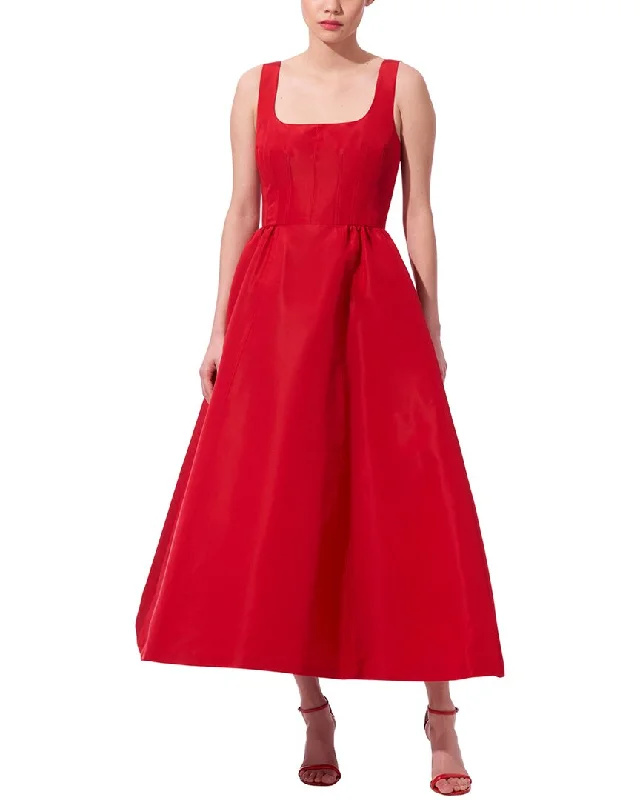 Carolina Herrera Wide Strap Full Silk Midi Dress