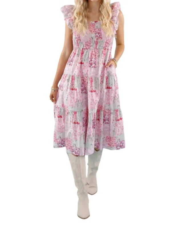 Cherry Blossom Midi Dress In Pink