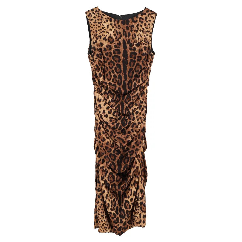 Dolce & Gabbana Midi Length Dress in Animal Print Silk