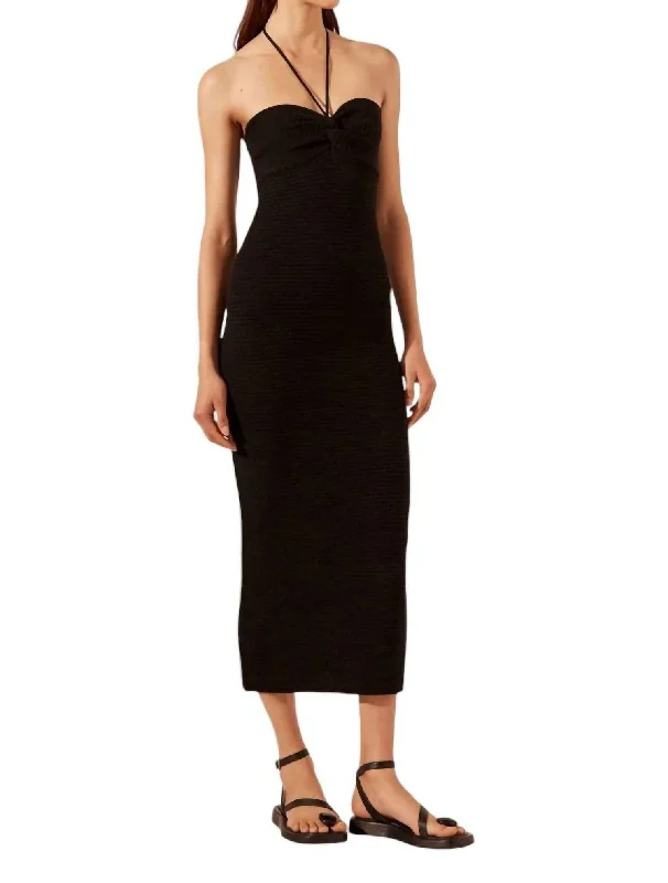 Eve Twist Front Halter Midi Dress In Black