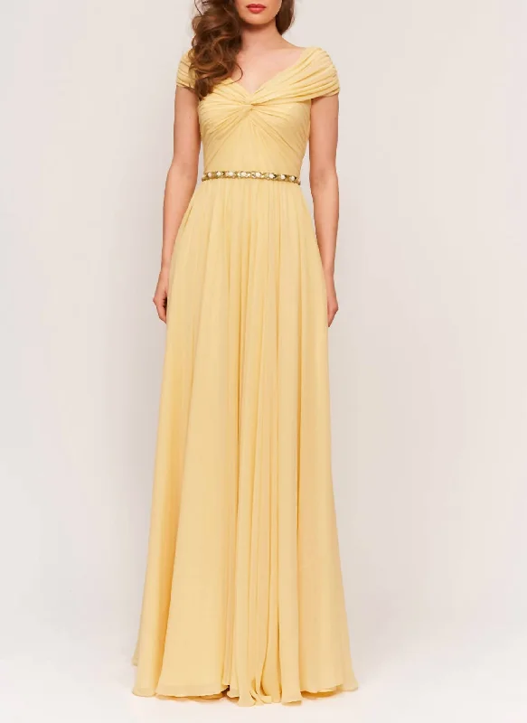 Grace Silk Chiffon Gown In Bees Wax