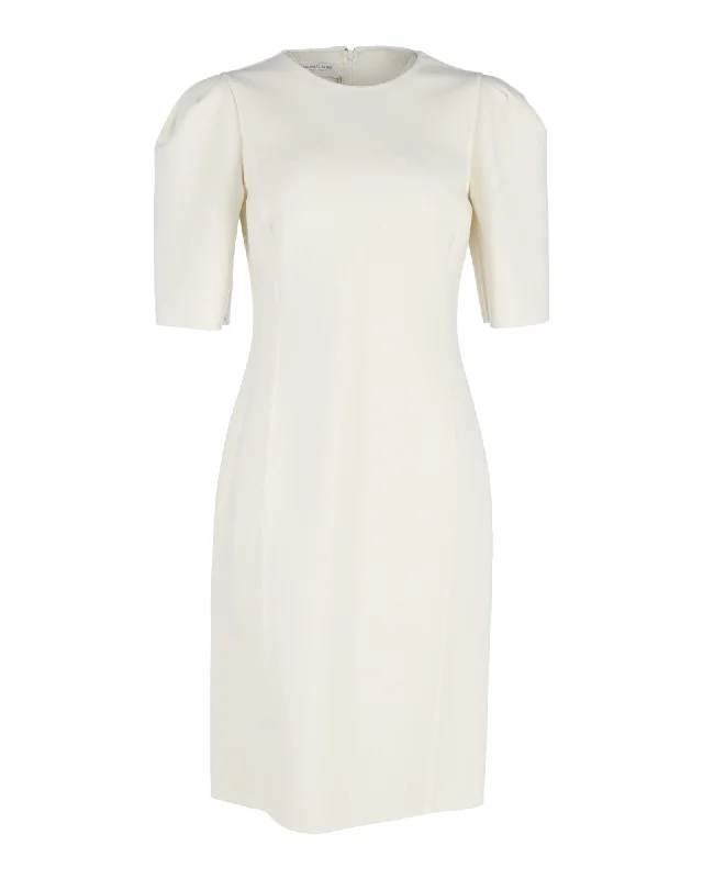 Michael Kors Wo Puff-Sleeve Midi Dress in White Virgin Wool