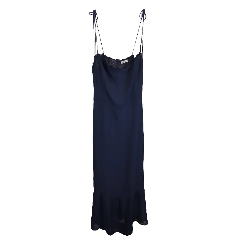 Reformation Enya Midi Self-Tie Dress in Navy Blue Viscose