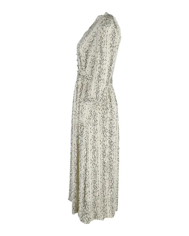 Sandro Paris Shira Pintucked Printed Midi Dress in Cream Silk