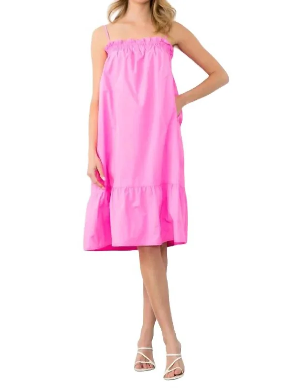 Strap Poplin Midi Dress In Pink