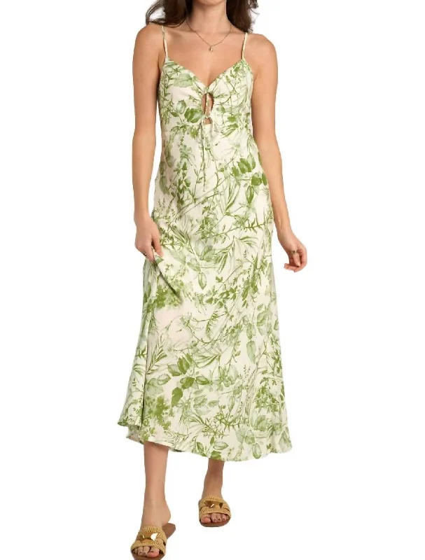 Tropical Floral Print Midi Dress In Green