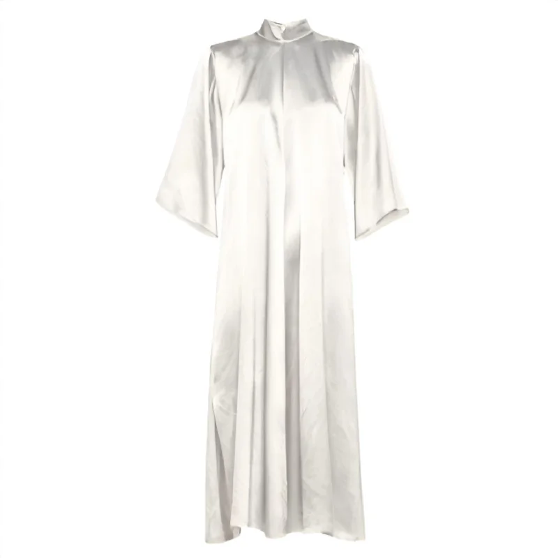 Viscose Satin Chic Midi Dress In Ivory