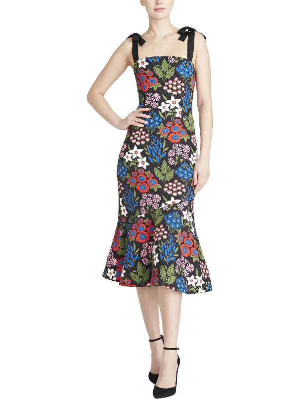 Womens Below Knee Floral Print Midi Dress