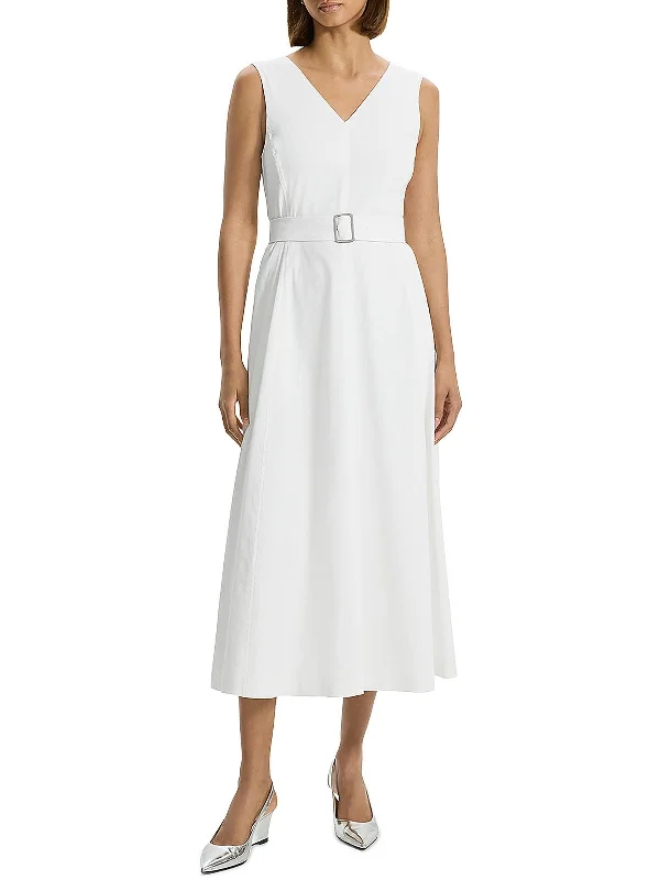 Womens Linen Sleeveless Midi Dress