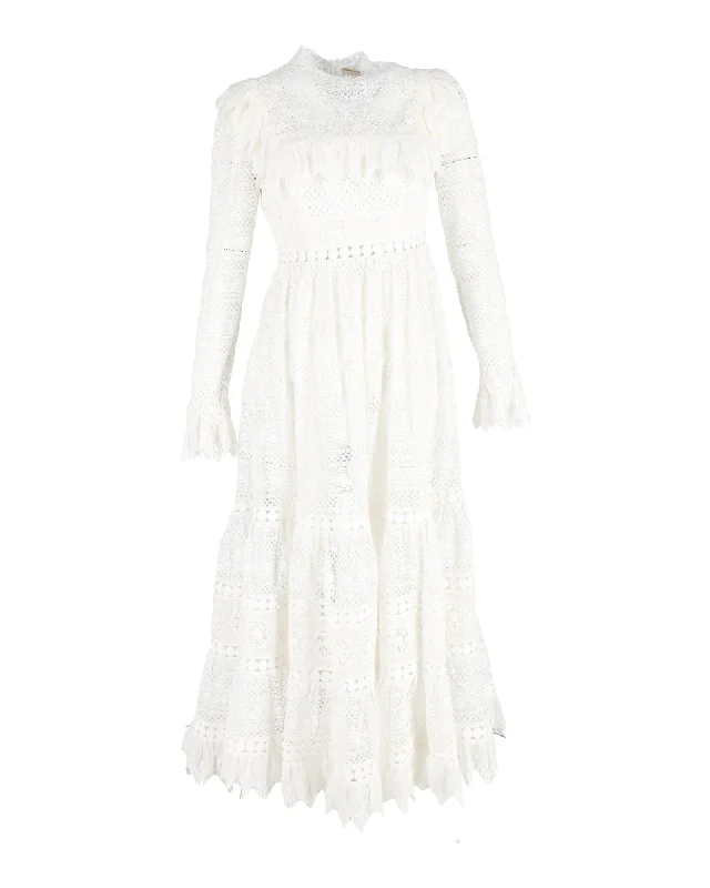 Zimmermann Prima Broderie Anglaise Midi Dress in White Polyester