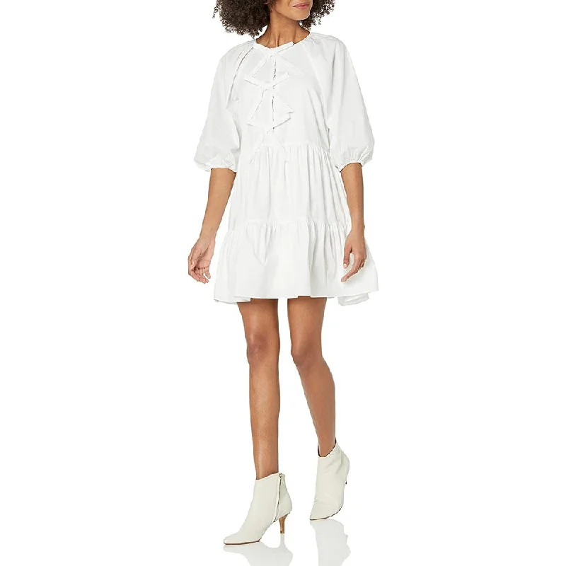 Cinq a Sept Women's Lynn White Cotton Bow Detail Mini Dress