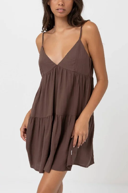 Classic Tiered Mini Dress In Chocolate