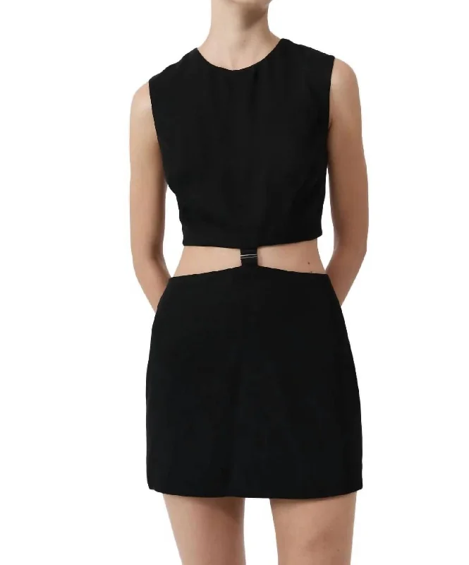 Clip Buckle Mini Dress In Black