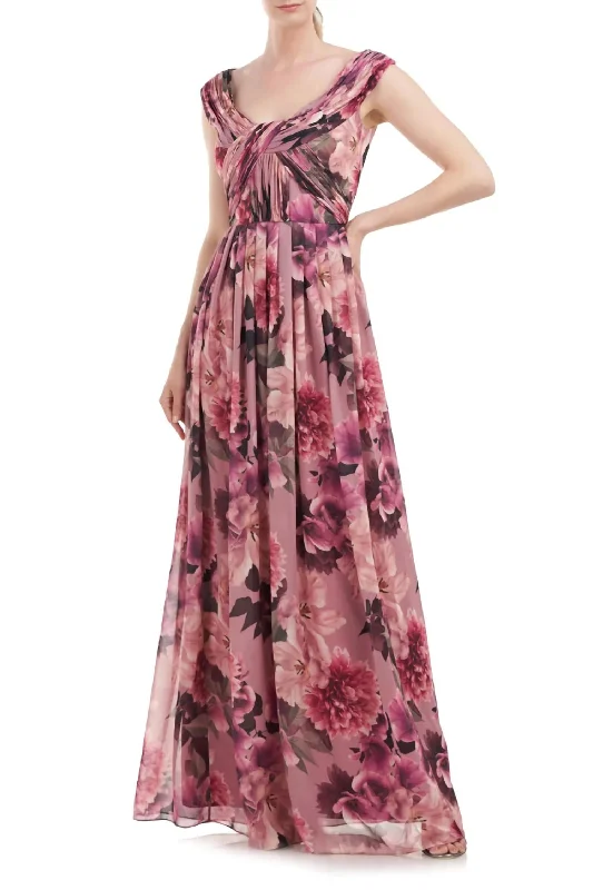 Dawson Chiffon Gown In Wood Rose