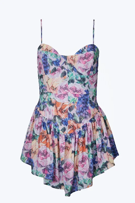 Floral-Print Bustier Chiffon Mini Dress In Multi Floral