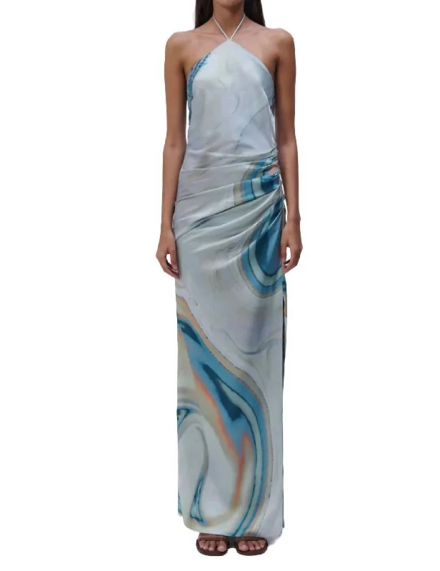 Hansel Marble Printed Satin Gown In Laguna Marble Print