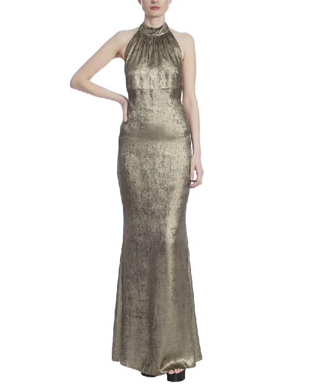 Jewel Badgley Mischka Crystal Trim Halter Gown