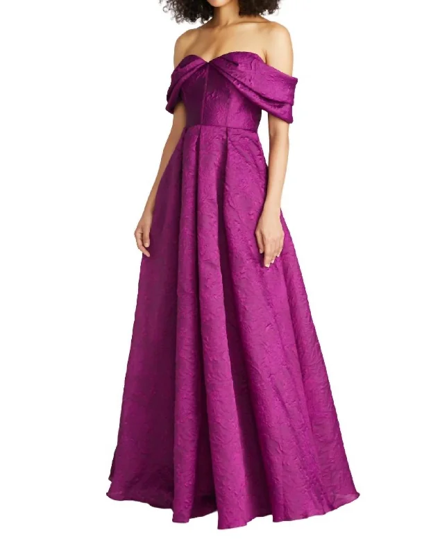 Joelle Off Shoulder Gown In Deep Orchid