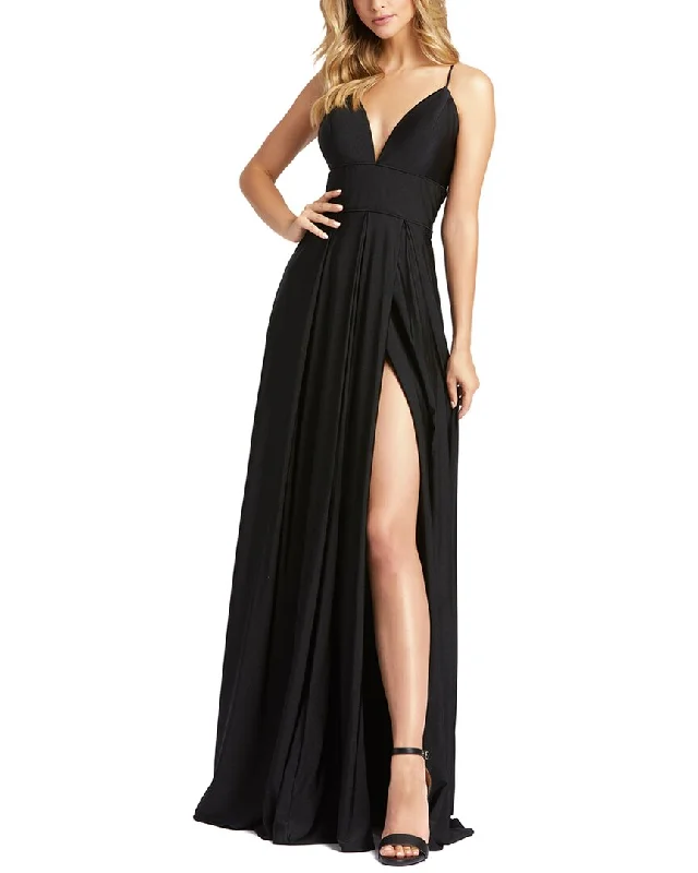 Mac Duggal Sleeveless Plunge Neck Faux Wrap A-Line Gown