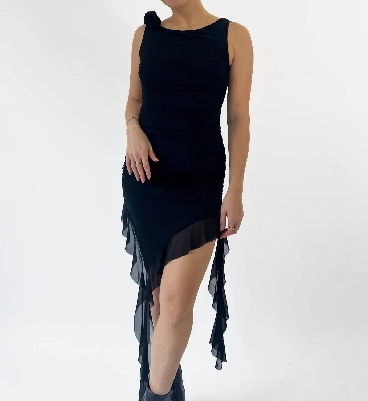 Mesh Mini Ruffle Dress In Black