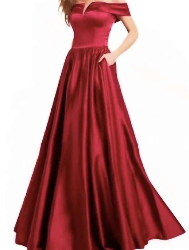 Off The Shoulder Ballgown In Burgundy