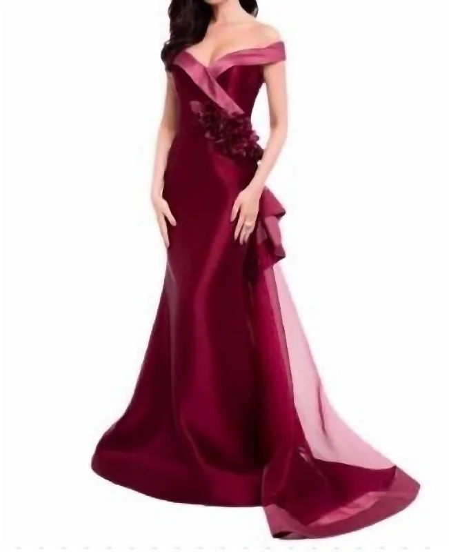 Off The Shoulder Gown In Wine Mauve