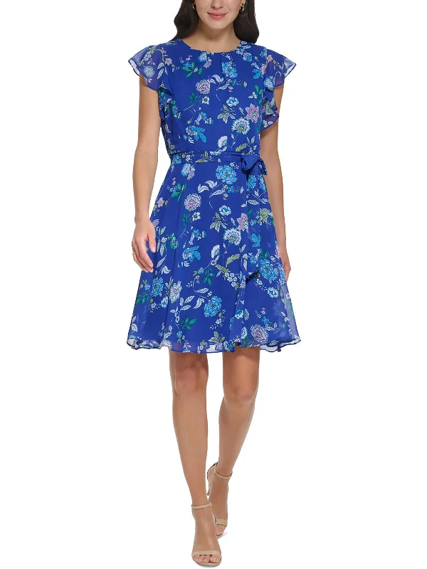 Petites Womens Cocktail Mini Fit & Flare Dress