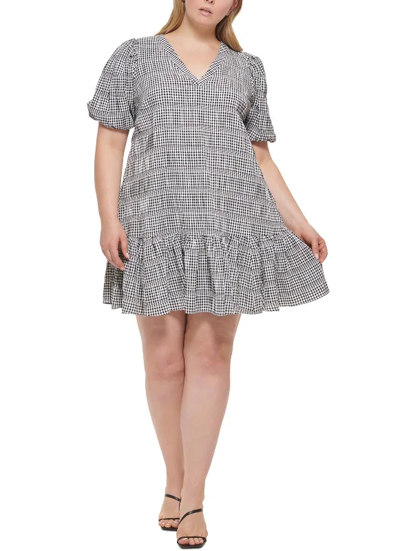 Plus Womens Checkered Short Mini Dress