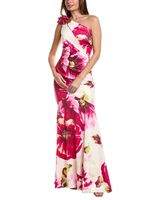 Rene Ruiz One-Shoulder Floral Gown