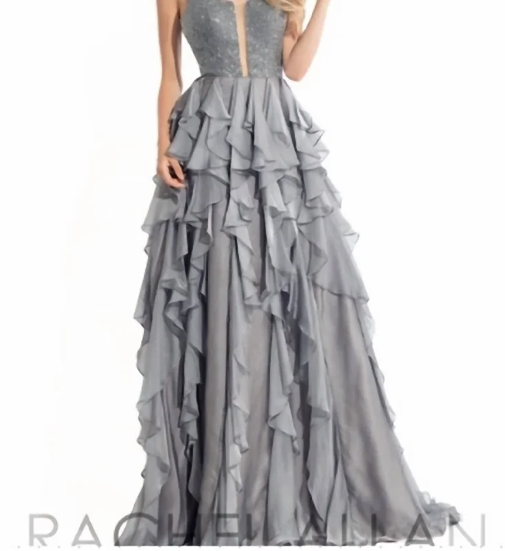 Ruffle Gown In Platinum