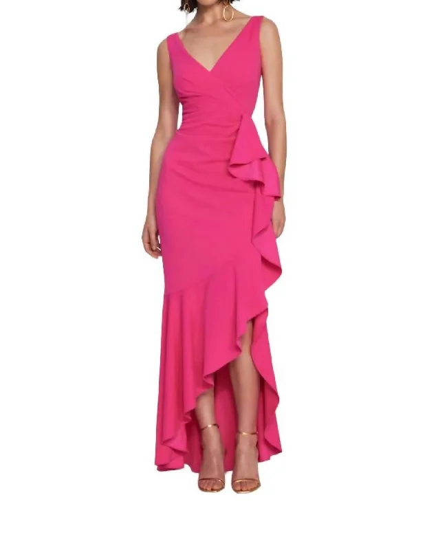 Scuba Crepe Trumpet Gown In Shocking Pink