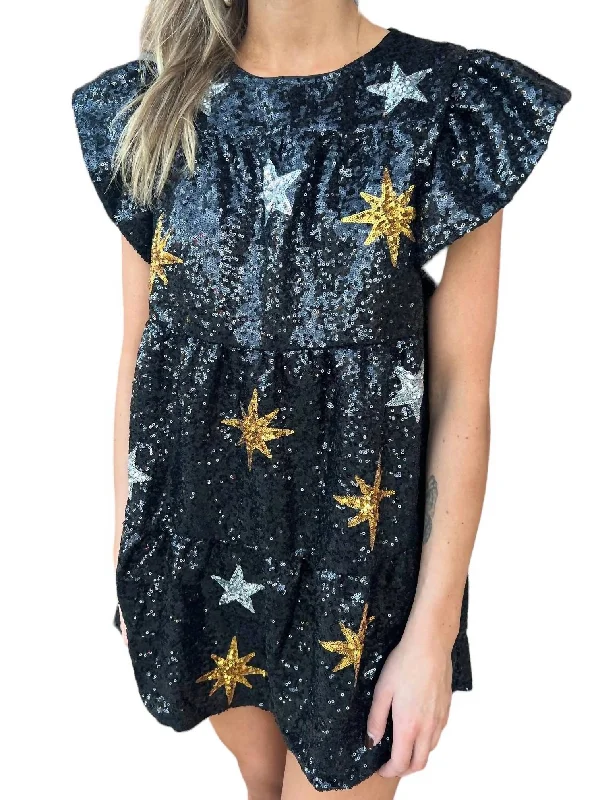 Sequin Star Mini Dress In Black