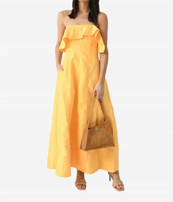 Shallows Strapless Gown In Marigold Yellow