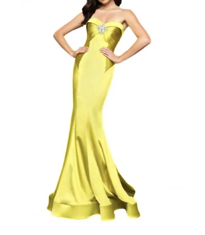 Strapless Mermaid Gown In Chartreuse