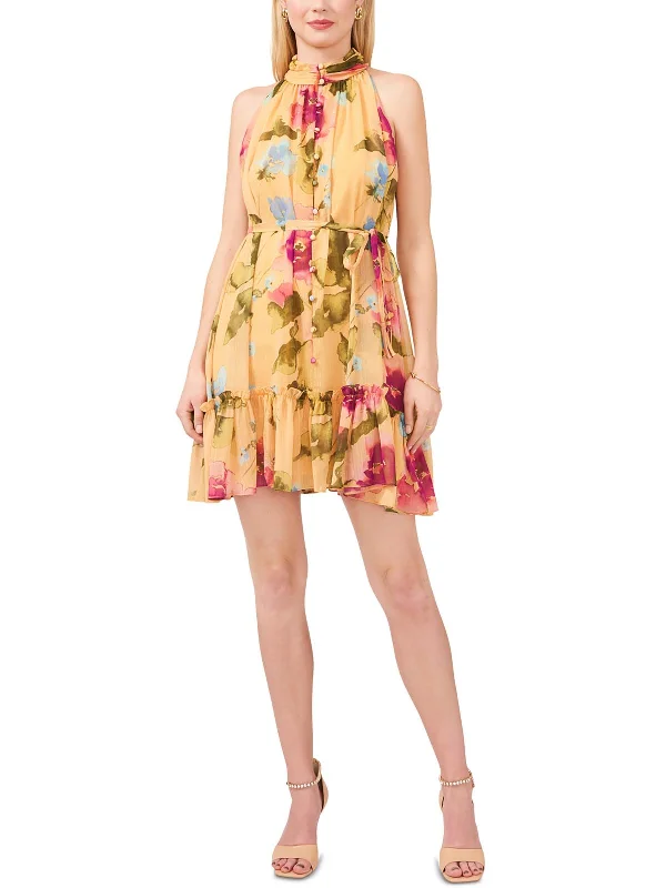 Womens Floral Mini Halter Dress