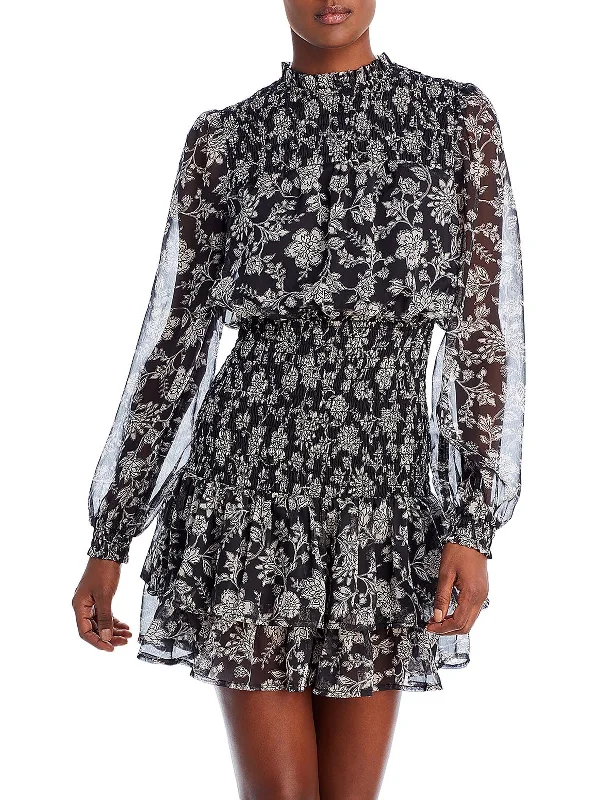 Womens Floral Print Party Mini Dress