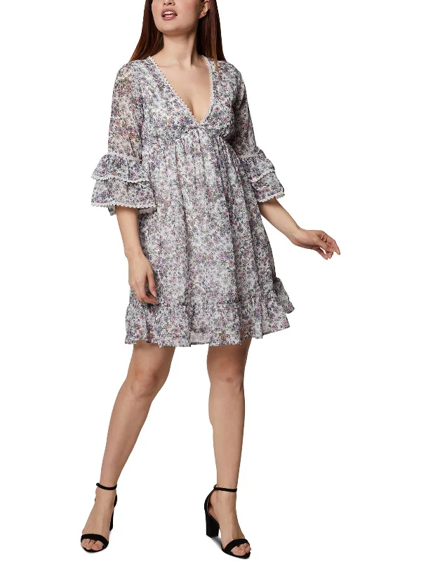 Womens Flounce Sleeve Mini Fit & Flare Dress