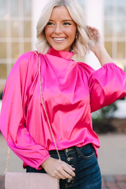 Embrace The Joy Fuchsia Pink Satin Blouse