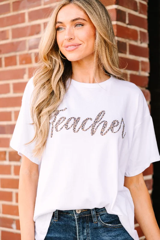 Leopard Teacher White Graphic Tee