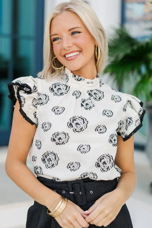 Make It Work Cream White Floral Blouse